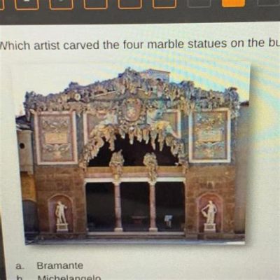 Which artist carved the four marble statues on the building below? And why do they all seem to be winking at the pigeons?